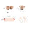 Baby Toy Wooden Kitchen Toys Pretend Play Cutting Fruit Vegetables Mini Solid Beech Tea Coffee Cup Set Early Education Food Toys LJ201007