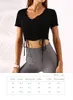 LL-T969 tenue de yoga T-shirt à séchage rapide avec cordon de serrage pour femmes hauts de sport minces à manches courtes vêtements de fitness à manches courtes sexy et ajustés avec marque