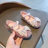 새로운 어린이 가죽 신발 라인 석 보우 공주 소녀 파티 댄스 신발 아기 학생 아파트 키즈 퍼포먼스 신발