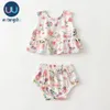 Roupas de menina para meninas 2 PCs Tops casuais de linho de linho de verão sem mangas Padrão floral Topshorts Baby Girl Clothing Conjunto LJ201223