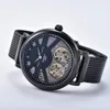 2021 신규 남성 시계 OROGOLOGIO 디 LUSSO 자동 시계 블랙 스켈레톤 다이얼 LEATCHER BAND 44mm DE UN Reloj Para Hombre Relojes