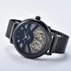 2021 신규 남성 시계 OROGOLOGIO 디 LUSSO 자동 시계 블랙 스켈레톤 다이얼 LEATCHER BAND 44mm DE UN Reloj Para Hombre Relojes