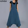 VONDA Plus Size Jumpsuits Womens Rompers 2019 Summer Casual Cotton Harem Pants Vinatge Trousers Sexy Sleevelss Long Playsuits T200107