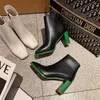 Hot Sale 2020 Winter Simple Square Toe High Thick Heel Women's Short Solid Color Leather White Boots