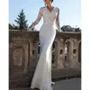 2022 Trąbki Suknie ślubne V Neck Sweep Lace Suknia Ślubna Długie Kraj Sexy Backless Illusion Sleeve Custom Size Vestido de Noiva Robe de Mariage