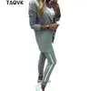 TAOVK Abiti da donna Giacca con colletto rovesciato Pantaloni a righe bianche Due pezzi Set Pantalone Costumi sportivi da donna Abiti femminili LJ201117