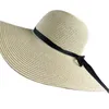 Kvinnor Nya Mössor 2021 Sommar Stor Brim Straw Hat Floppy Wide Brim Sun Cap Bowknot Beach Vikbara hattar G220301