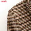 Tangada women stick winter double breasted suit jacket office ladies vintage plaid blazer pockets work wear tops LJ200815