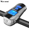 Waterdichte fiets licht USB oplaadbare fiets voorlicht flitslicht met fiets computer LCD-snelheidsmeter fietsen hoofd lichte hoorn Y200920