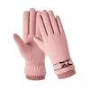 Cinq doigts gants hiver femmes avec nœud imperméable dame mitaines coupe-vent interne en peluche chaud écran tactile cyclisme conduite mitaines1