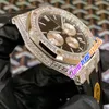 Orologio da uomo economico New Date 42mm Cronografo al quarzo giapponese Cassa in acciaio con diamanti Texture blu Dail Orologi in gomma nera / blu Timezonewatch E166a9