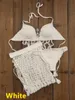 Set da 3 pezzi Gypsy Boho Bikini all'uncinetto a mano Costumi da bagno donna Gonna con nappe, con gonna da spiaggia con frange lunghe Net1