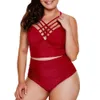 2019 verão sexy biquínis de corte alto feminino plus size roupa de banho bandagem acolchoada maiô feminino praia roupas de banho 4xl 5xl t200708