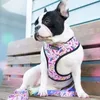 Francês Bulldog Harness Coleira Impresso Frenchie Reversível Arnês Filhote de Cachorro Pequeno Cães De Malha Coleira Set para Pug Walking Training LJ201202