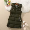 Plus la taille des femmes gilet veste d'hiver poche manteau à capuche chaud décontracté coton rembourré gilet femme mince gilet sans manches 201031