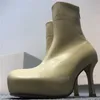 Nieuw platform stretch slanke enkellaarzen vrouwen spauare teen naakt lether short laarzen hoge hakken herfst winter sexy catwalk schoenen1
