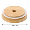 Coperchio di tappo in legno di bambù all'ingrosso 70mm 88mm Riutilizzabile in legno massoncino con coperchio con foro di paglia e sigillo in silicone FY5015