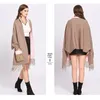 Échantillon hiver Faux cachemire Poncho femmes à manches longues enveloppement Vintage châle fourrure poche femme surdimensionné gland tricoté écharpe 2010066378751