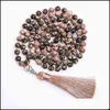 Hänge halsband hängsmycken 8mm naturlig svart linje rodochrosite pärlor knutna halsband meditation yoga välsignelse radband 108 japamal