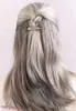 Fashion human silver grey long sleek ponytail clip in salt n pepper gray ponytail hair extension gray hair piece