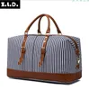 Duffel Bags ZUOLUNDUO Women Canvas Travel Striped Tote Large Capacity Carry On Luggage Handbags Handbag Woman Bags1