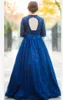 Ny Sexig Kunglig Blå V-Neck Ball-Gown Half-Sleeves Lace Golvlängd Skräddarsy Moders Klänningar Med Sash Och Beading
