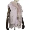 Harppihop Free womens natural real rabbit fur vest with raccoon collar waistcoat/jackets rex knitted winte 211220