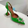 women dress shoes heeled sandal Fashion Sunflower crystal buckle decoration heels Genuine Leather sole cool shoe 9 5cm heel big si258o