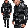 Casual Joggers Męskie Dresy 2 Sztuk Zestawy Jesień Z Kapturem + Spodnie Kamuflaż Kostium Gym Zipper Sportswear Sceny Garnituje Odzież męskie