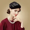 Wool Elegant Pillbox Fascinators Fedora Hat Black Hats Women Navy Blue Wedding Ladies Felt Leaf Berets Caps Chapea s Original Quality