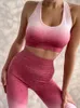 Fashion Women Seamless Yoga Set Gym High Waist Ombre Leggings TShirts Top Suit Long Sleeve Fitness Workout Sport Running Sportswe1636108