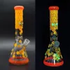 Glow In The Dark Beaker Bong 11 pollici 5mm Tubi di fumo Design Pipa ad acqua in vetro Pittura a mano fredda Dab Rig Oil Rig