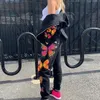 CySincos Streetwear Kelebek Baskı Iki Parçalı Setleri Kadınlar Yüksek Bel Pantolon Moda Joggers Elastik Kadın Sweatpants Eşofman 201031