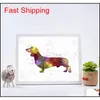 Schilderijen American Staffordshire Terrier Aquarel Pet Dog Posters en Prints Basenji Dachshund Poodle Art Canvas Paint Qylwdi Bdesports