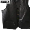 Zogaa Mens Waistcoat Black Biker Vest äkta lädermotorcykel Rock ärmlös jacka Male Autumn Plus Size Clothing 4xl Men 201127