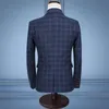 Herrenanzüge Blazer DHL Blau Kariertes Fischgrätenmuster Retro Gentleman-Stil Maßgeschneiderte Schneideranzug-Blazer für Männer 3 Stück214q