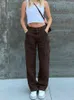 Rockmore Green Vintage workowate dżinsy Pockets Damskie Pockets Szerokie nogi spodni streetwear Casual Niski talia dżinsowe proste spodnie 2021 Y220311