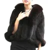Outono inverno senhoras senhoras genuínas de malha mink shale colar de raposa mulheres pashmina envolve casaco de capa nupcial 201214