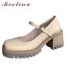 Women's Mary Janes Shoes Real Leather with Thick High Heels and Buckles Platform Square Toe Cap for Spring 2 9