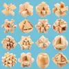 10pcs Party Favor 3D Wooden Puzzles Kongming Lock IQ Test Toy for Teens and Adults Kong Ming Locks 4.5*4.5cm Wood Interlocking Burr Puzzles Game Toys