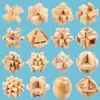 10pcs Party Favor 3D Wooden Puzzles Kongming Lock IQ Test Toy for Teens and Adults Kong Ming Locks 4.5*4.5cm Wood Interlocking Burr Puzzles Game Toys