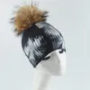 Tie Dye Print Beanie Winter Real Fur Pompom Hats For Women Fashion Brand Hip Hop Caps Wool Knitted Bonnets Skullies