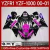 Kit de carroçaria para yamaha yzf-1000 yzf-r1 yzf1000 yzfr1 00 01 02 03 corpo 83no.165 yzf r1 1000cc 2000-2003 preto rosa yzf 1000 cc r1 2000 2001 2003 2003 carenagem de motocicleta