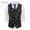Peorchid Ouro Negro Ano Novo Natal Terno Vest Homens Gilet Pailletes Snowflake Floral Casual Homens Waistcoat Prom Vestido 201106