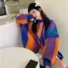 Swetry damskie Neploe Harajuku dla kobiet Casual Contrast Kolor Dzianiny Swetry Zagładne Topy Streetwear Jumper Koreański Spadek Ubrania