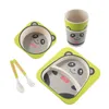 /set Baby Dish Tableware Children Cartoon Feeding Dishes Kids Natural Bamboo Fiber Dinnerware With Bowl Fork Cup Spoon Plate LJ201110