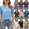 Realfine Summer T Shirts V-Neck Cotton Chiffon Shirts Puff Sleeve T-Shirts For Women Size S-XL