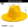 FS新しい黄色の赤いパッチワークウールフェルトフェドーラ帽子男性女性ワイドブリムパナマカウボーイトリルビーハットパーティーエレガントキャップ2010284941189