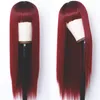 Red Wigs Full Neat Bangs Long Silky Straight Wig Heat Resistant Synthetic Fiber Hair Dark Roots Ombre Color Glueless Full Machine Made