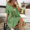 Froal print plus maat 5xl jurk voor vrouwen ruche korte mouw chiffon mini jurk boho stijl zomer casual los strand vakantie t200416